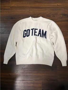 Hollister White Crewneck Sweater with Navy 'GO TEAM' Lettering